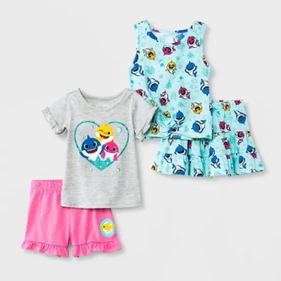 Toddler Girls' 4pc Baby Shark Top and Bottom Set - Blue image {5}
