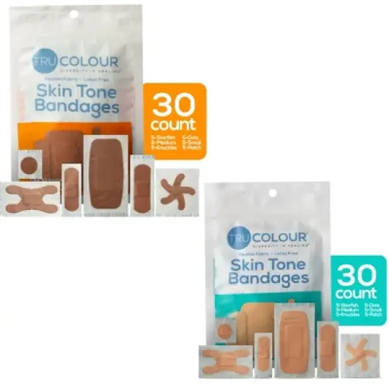 Tru-Colour Skin Tone Fabric Adhesive Bandage Multicolor Assorted Shapes - 30 per Pack image {2}