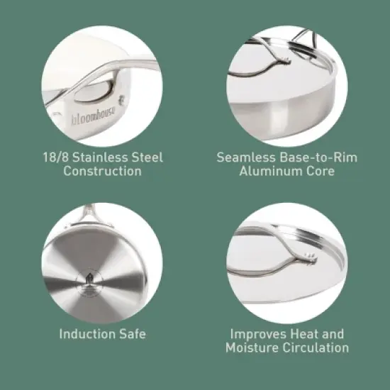 Bloomhouse 10 Inch Triply Stainless Steel Fry Pan W/ Lid W/ Non-Stick Non-Toxic Pro Ceramic Interior Frying Pan image {10}