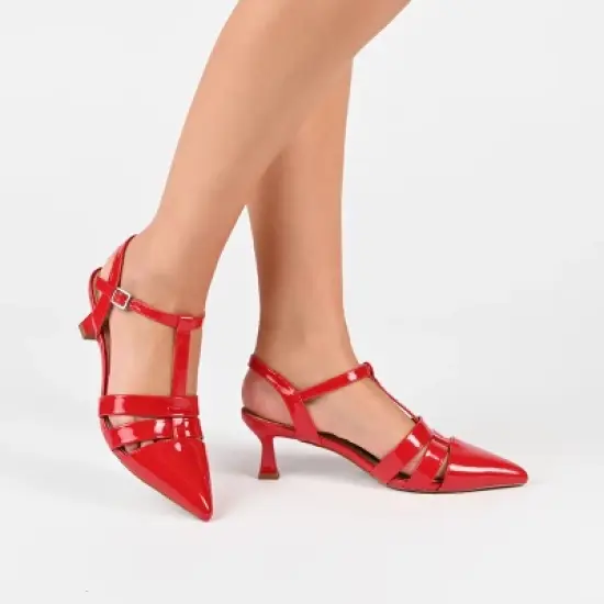 Journee Collection Womens Jazlynn Buckle Kitten Heel Pointed Toe Pumps image {8}