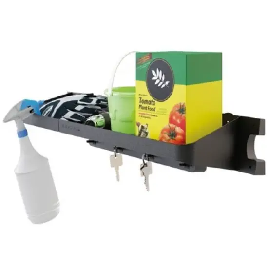 Suncast 25" x 8" x 5.5" Resin Shelf Accessory with Storage Hooks and EZ Bolt Assembly for Select Outdoor Shed Models, Black (2-Pack) image {4}