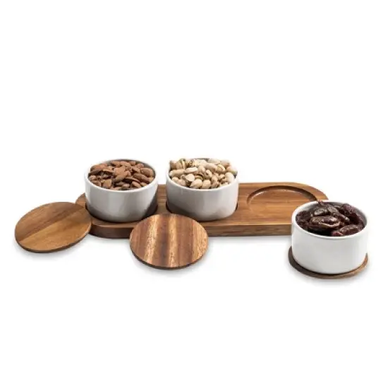 Kalmar Home Ceramic Condiment Set on Acacia Wood Base image {4}