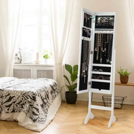 Tangkula Lockable Jewellery Cabinet Mirrored Floor Stand Storage Organizer image {1}