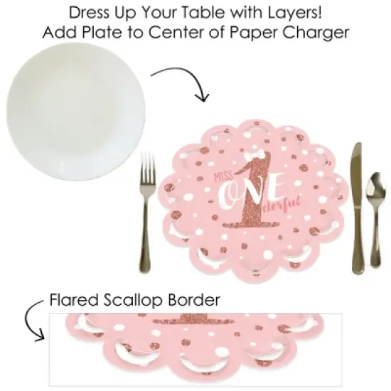 Big Dot of Happiness 1st Birthday Little Miss Onederful - Girl First Birthday Party Round Table Decorations - Paper Chargers - Place Setting For 12 image {6}