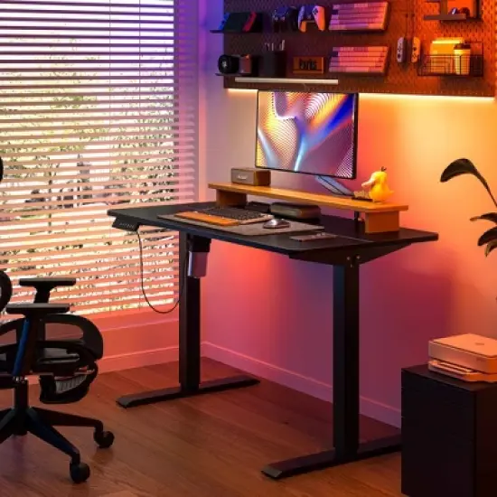 VECELO Electric Standing Office Desk Adjustable Height, Computer Desk with Headphone Hook, Memory Preset Gaming Desk, Dual-Motor,  Black image {2}