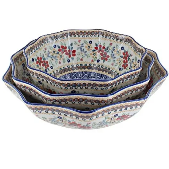 Blue Rose Polish Pottery M1000 Manufaktura Serving Bowl Set image {4}