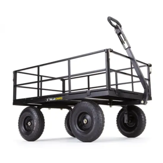 Gorilla Cart GOR1200-COM 9 Cubic Feet 1200 Pound Capacity Heavy Duty Durable Steel Utility Wagon Cart w/ 2 In 1 Towing Handle & Removable Sides, Black image {4}