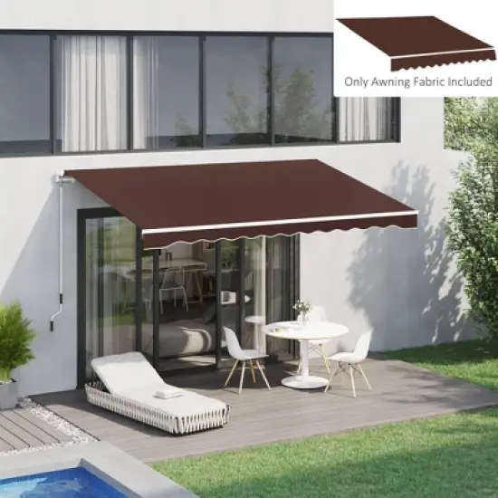 Outsunny 13' x 8' Retractable Awning Fabric Replacement Outdoor Sunshade Canopy Awning Cover, UV Protection, Coffee image {2}