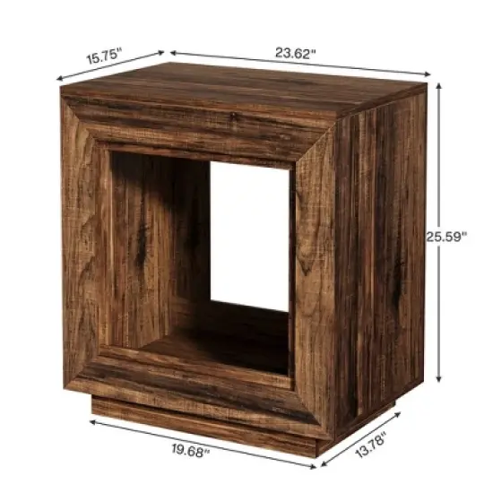 Resenkos Nightstand, Night Stand,Wood End Table, Square Side Table Nightstands with Storage,Rustic Brown image {4}