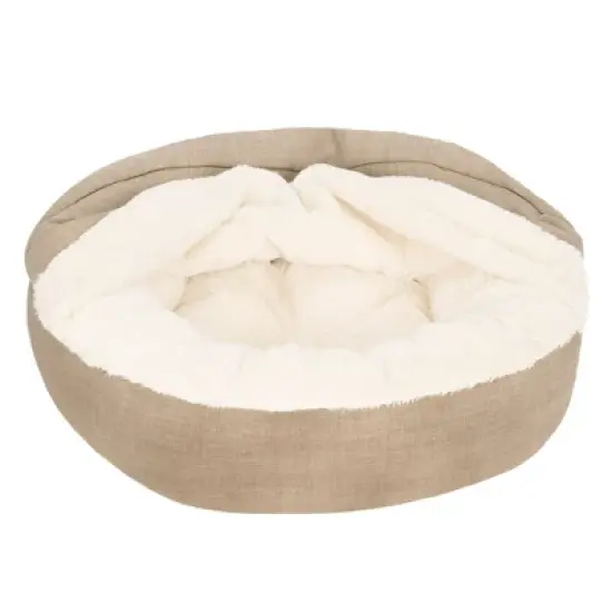 FurHaven Plush & Performance Linen Hooded Donut Pet Bed for Dogs & Cats image {1}
