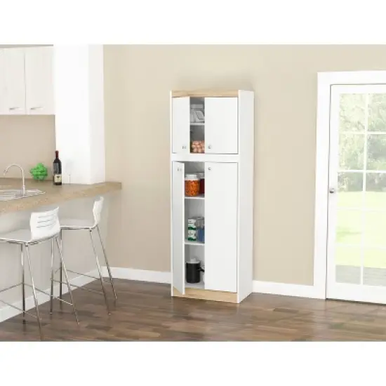 4 Doors Kitchen Storage Cabinet White/Oak - Inval image {2}