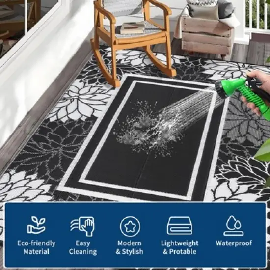homfan 8'x10' Outdoor Rug - Waterproof Reversible for Patio, RV, Deck image {3}