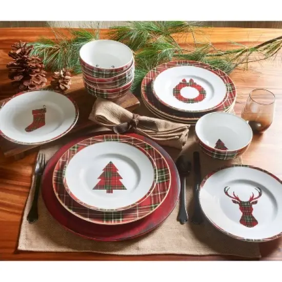 222 Fifth 12pc Wexford Dinnerware Set Red: Holiday & Christmas Dishes, Porcelain, Dishwasher & Microwave Safe image {1}