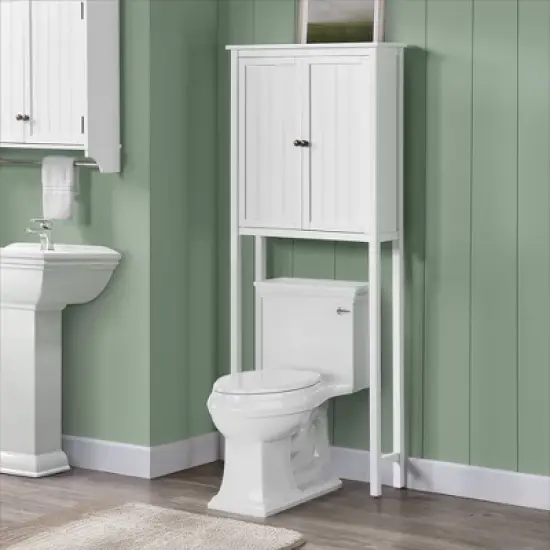 Dover Over the Toilet Hutch with Two Doors White - Alaterre Furniture image {1}