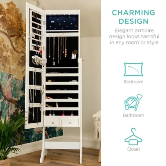 Best Choice Products 6-Tier Standing Mirror Lockable Storage Organizer Cabinet Armoire w/ LED Lights image {4}