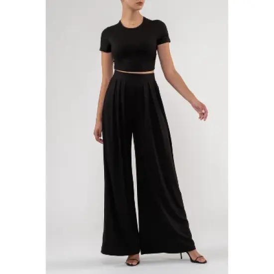 August Sky Women's Knit Crop Top and Palazzo Pant Set image {3}
