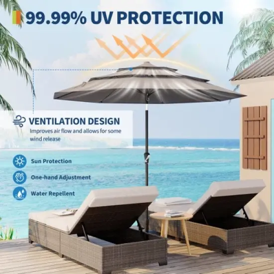 Outdoor 3 Tier Vented Large Market Table Umbrella, 9FT Patio 3 Tier Umbrella Canopy, Heavy Duty Patio Umbrellas 3 Tiers, 8 Ribs, Hand Crank image {7}