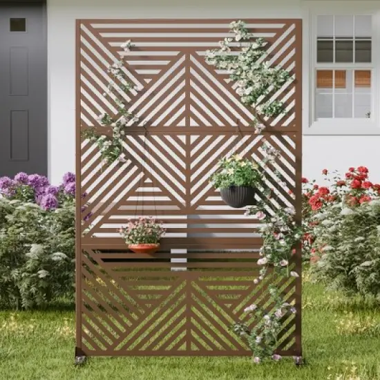 Lirago Brown 72 in. Galvanized Metal Outdoor Privacy Screens Garden Outdoor Fence image {6}