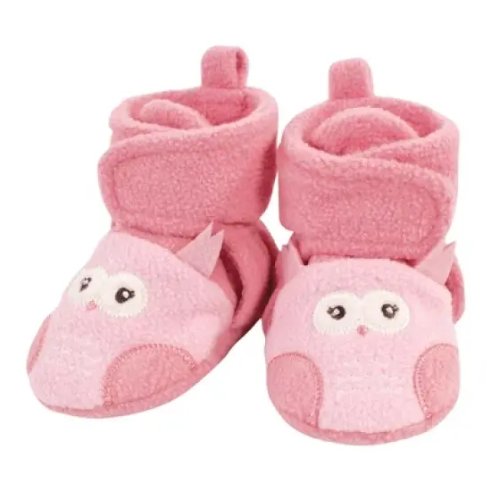 Hudson Baby Infant Girl Animal Fleece Booties 2-Pack, Pink Owl Fox image {3}