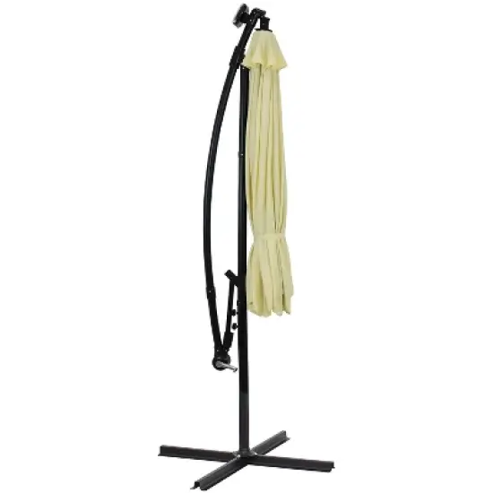 Sunnydaze Outdoor Steel Cantilever Offset Patio Umbrella with Solar LED Lights, Air Vent, Crank, and Base - 9' image {1}