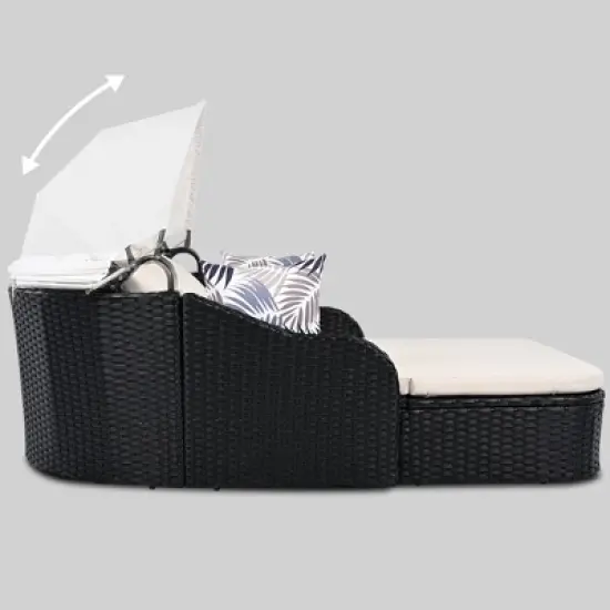 79.9" Outdoor Patio PE Rattan Daybed Sunbed with Adjustable Canopy image {3}