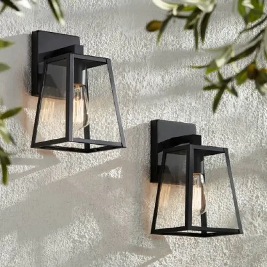 John Timberland Arrington Modern Outdoor Wall Lights Fixtures Set of 2 Mystic Black 10 3/4" Clear Glass for Exterior Barn Deck House Porch Yard Patio image {1}