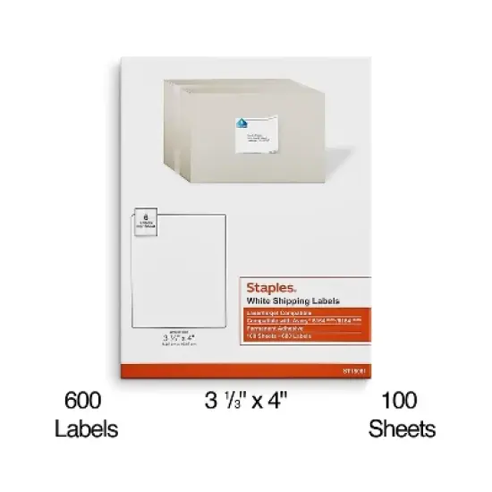 Staples Laser/Inkjet Shipping Labels 3 1/3" x 4" White 6 Labels/Sheet 479876 image {2}