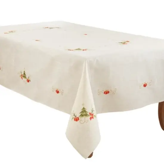 Saro Lifestyle Embroidered Christmas Tree Design Holiday Linen Blend Tablecloth image {2}