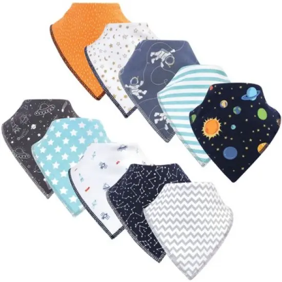 Hudson Baby Infant Boy Cotton Fleece Bandana Bibs 10pk, Solar System, One Size image {2}