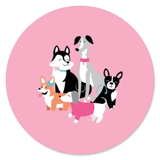 Big Dot of Happiness Pawty Like a Puppy Girl - Pink Dog Baby Shower or Birthday Party Circle Sticker Labels - 24 Count image {4}