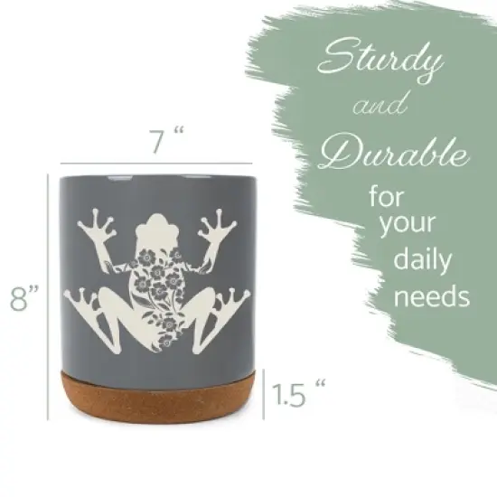 Elanze Designs Floral Frog Flowers Arrangement Toad Ceramic Cork Bottom Gray Large Capacity Utensil Holder Crock for Countertop Storage, Stylish & image {1}