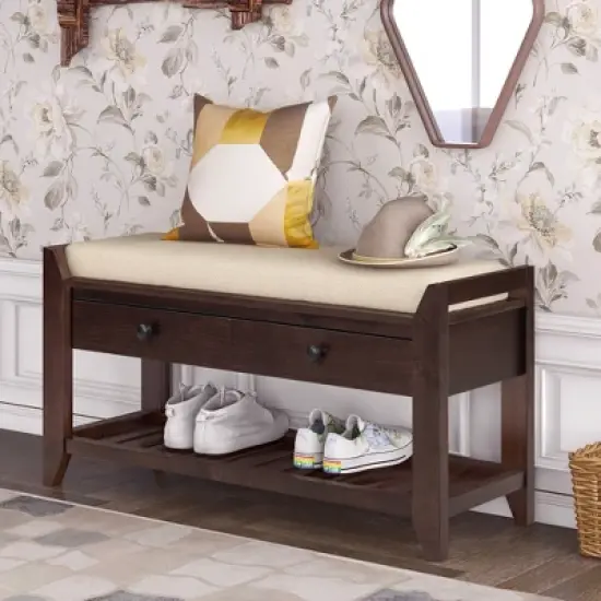 Entryway Storage Bench with Cushioned Seat, Shoe Rack and Drawers-ModernLuxe image {12}