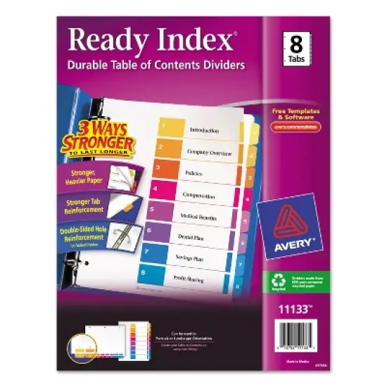 Avery Ready Index Customizable Table of Contents Multicolor Dividers 8-Tab Letter 11133 image {8}