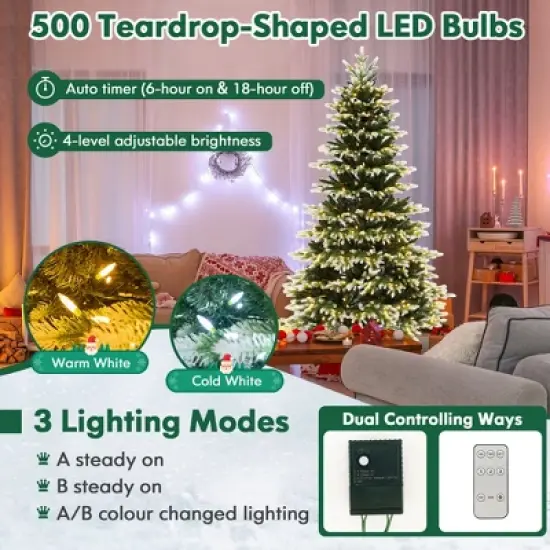 Costway 7 FT Pre-Lit Christmas Tree 3 Modes Hinged with Quick Power Connector & 500 Lights image {4}