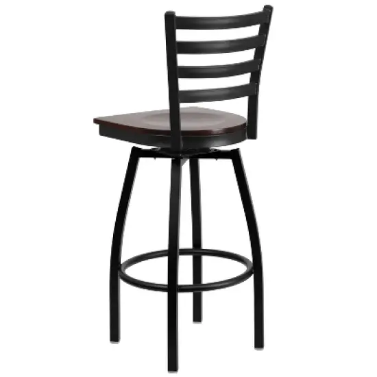 Emma and Oliver Black Ladder Back Swivel Metal Restaurant Dining Barstool image {6}