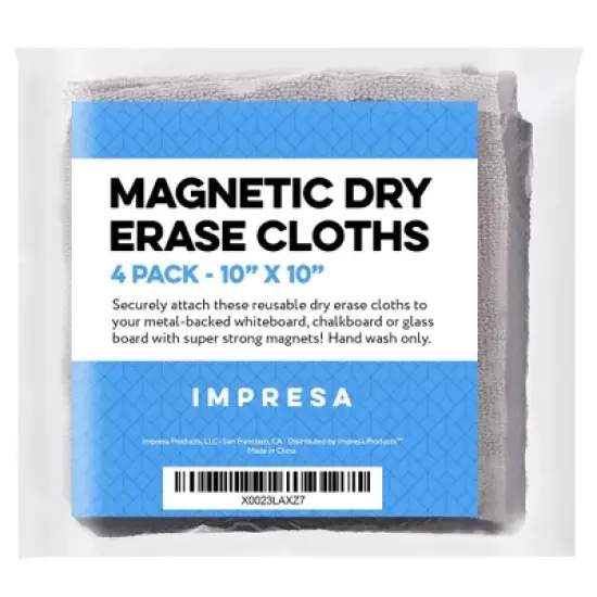 Impresa 4 Pack Magnetic Cleaning Cloth Dry Erasers for White Boards - Extra Strong Magnet - 10'' X 10'' image {5}