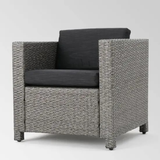 Maxwell 5pc Wicker Club Chair and Square Fire Pit Set - Mixed Black/Dark Gray - Christopher Knight Home image {2}