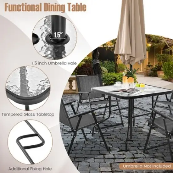 Costway 34 Inch Outdoor Dining Table Square Tempered Glass Table with 1.5" Umbrella Hole image {6}