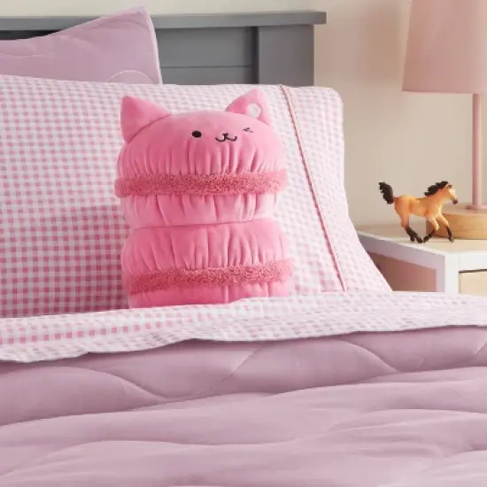 Cat Macaron Light-Up Stuffed Plush Kids' Throw Pillow Pink - Pillowfort&trade; image {1}