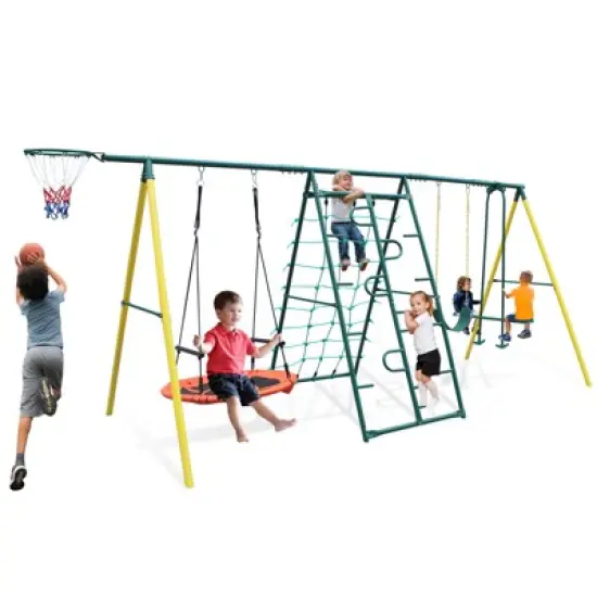 Gulches Indoor/Outdoor Metal Swing Set with Safety Belt for Backyard image {7}