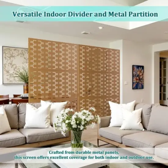 TOAOTBNBO Metal Privacy Screen with Stand, Decorative Privacy Fence Panels with Brick Pattern, Outdoor Privacy Screen for Garden, Brown image {5}