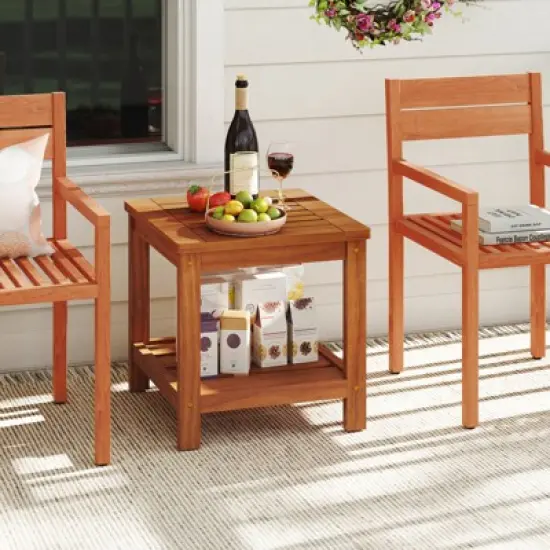 Tangkula 2PCS 2-Tier Adirondack Side Table w/ Slatted Tabletop Storage Shelf for Garden image {2}