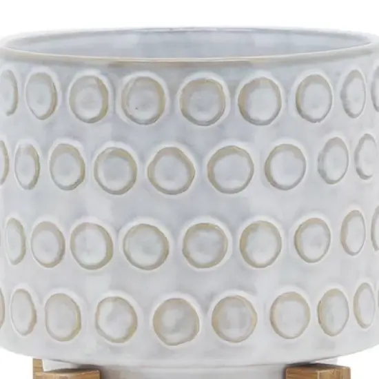 Sagebrook Home 5" Wide Circle Pattern Round Ceramic Planter Pot with Wood Stand image {5}
