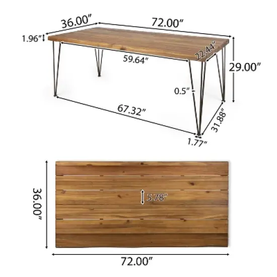 GDFStudio Tongass Outdoor Acacia Wood and Iron 7 Piece Dining Set with Cushion, Teak and Cream image {2}