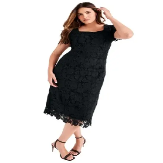 June + Vie by Roaman's Women&rsquo;s Plus Size Square-Neck Lace Jessica Dress image {4}