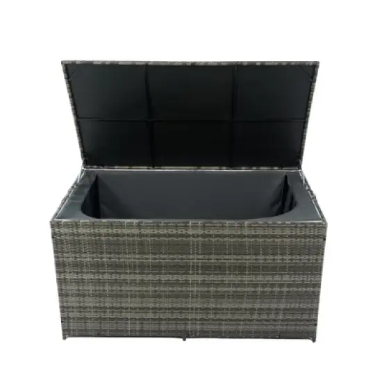 YOOCOZZ 200-Gallon Outdoor Wicker Rattan Deck Box with Large Storage Space, Lid and Removable Liner - Grey image {2}