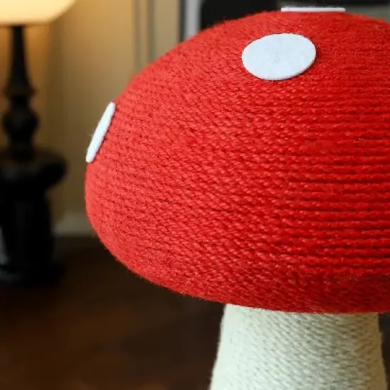 Fairyland&trade; - Mushroom Cat Scratching Post with Spinning Wood Base & Interactive Balls &ndash; Natural Sisal Rope Cat Scratcher, 20.9" Tall image {4}