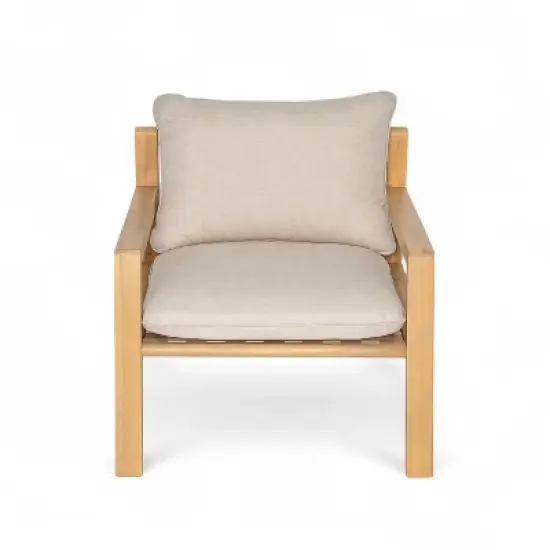 Christopher Knight Home Ihab Patio Rope Weave Acacia Wood Club Chair with Water-Resistant Cushion, Brown/Beige image {3}