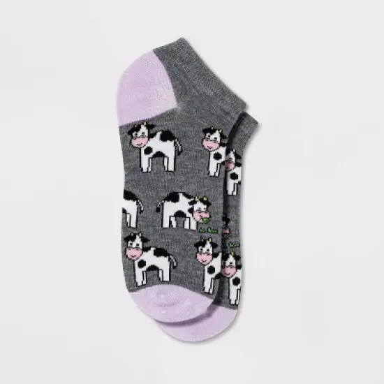 Women's Cow Low Cut Socks - Heather Gray 4-10: Fun Knit Animal Pattern, Lightweight, Tagless Design image {1}