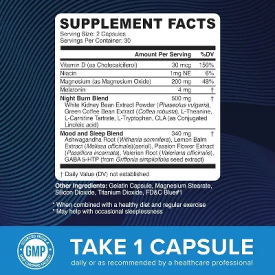 Night Time Fat Burner, Metabolism & Calorie Burn at Rest, Hunger Suppressant and Weight Loss Support, MAV Nutrition, 60ct image {2}